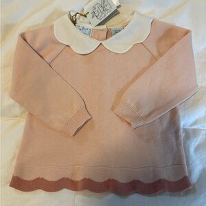 Feltman Bros 9 months Pink Sweater with Scalloped Hem and White Collar